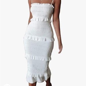 Shirred Tiered Layered Ruffled Red Dress